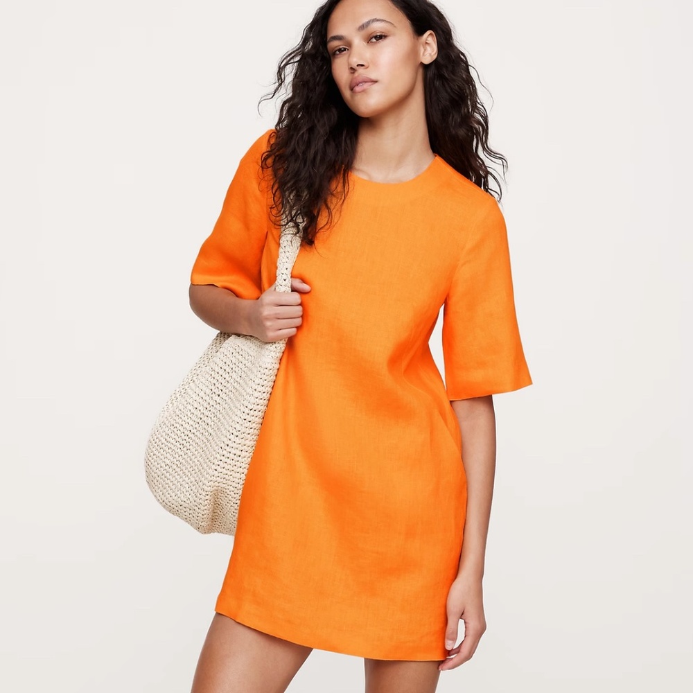 Banana Republic Linen Shift Dress Clementine Orange size 6